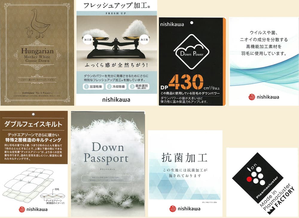 西川リパクラブ羽毛布団sp1253品質表示票